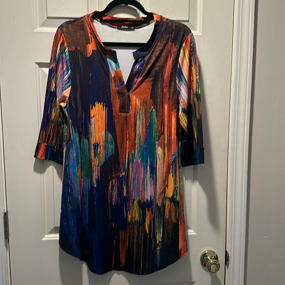 EUC multi-color Lily by Firmiana tunic L